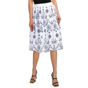 GIULIA ROSI Women's Made in Italy Contrast Floral Embroidered Cotton Midi Skirt