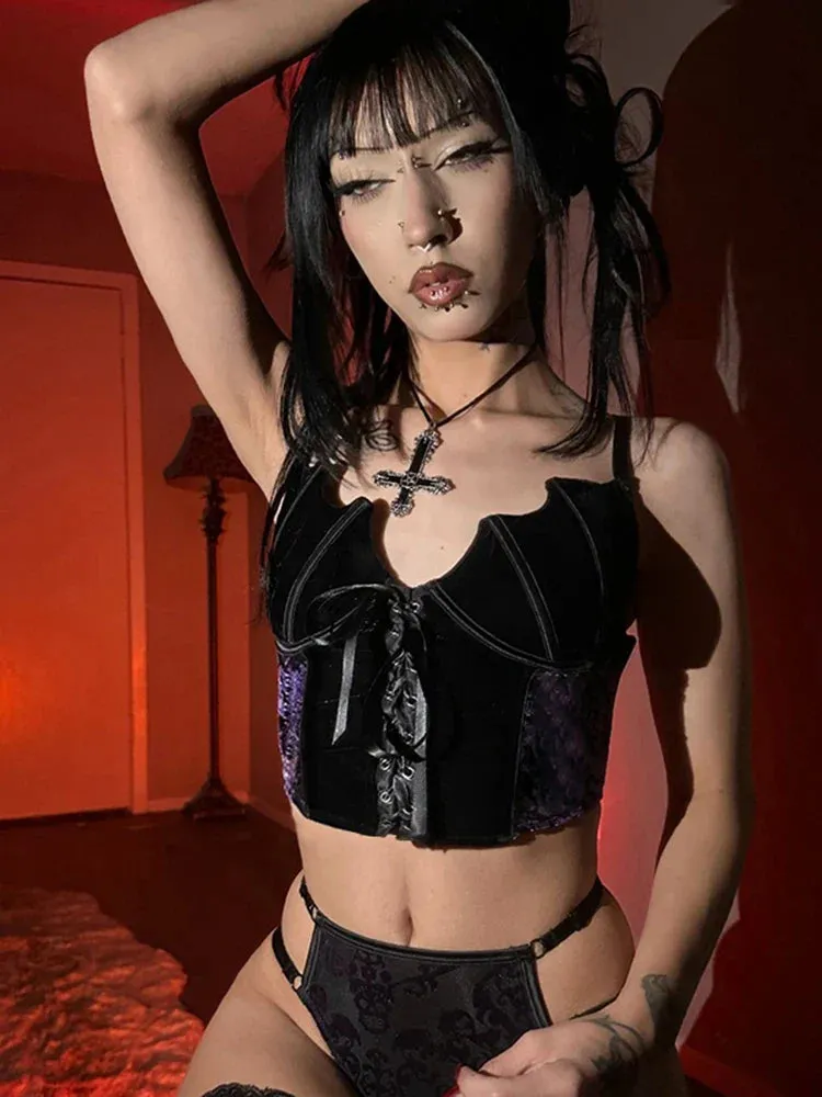 Gothic Sleeveless Bat Cup Chest Bandage Suspender Crop Backless Top