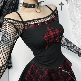 Gothic Y2K Adjustable Straps Plaid Camisole Crop Top