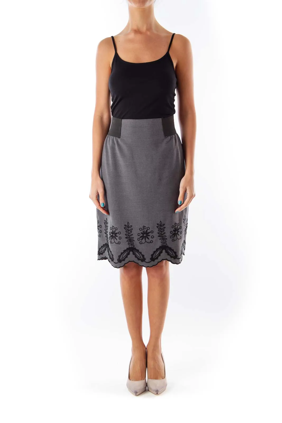 Gray & Black Scalloped Skirt