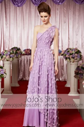 Grecian Purple Violet Floral One Shoulder Elegant Prom Formal Evening Dress CX830323