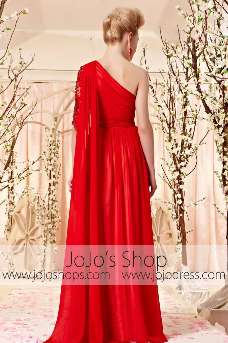 Grecian Red One Shoulder Evening Dress CX830363