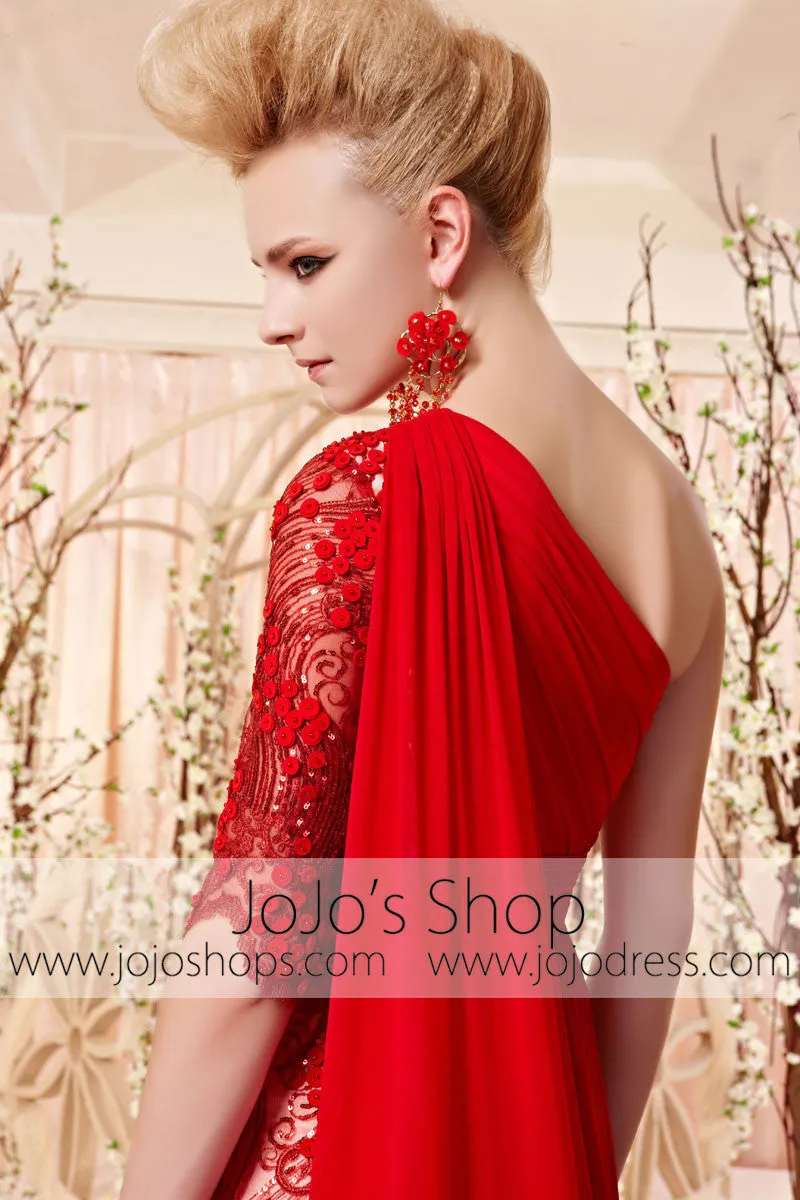 Grecian Red One Shoulder Evening Dress CX830363