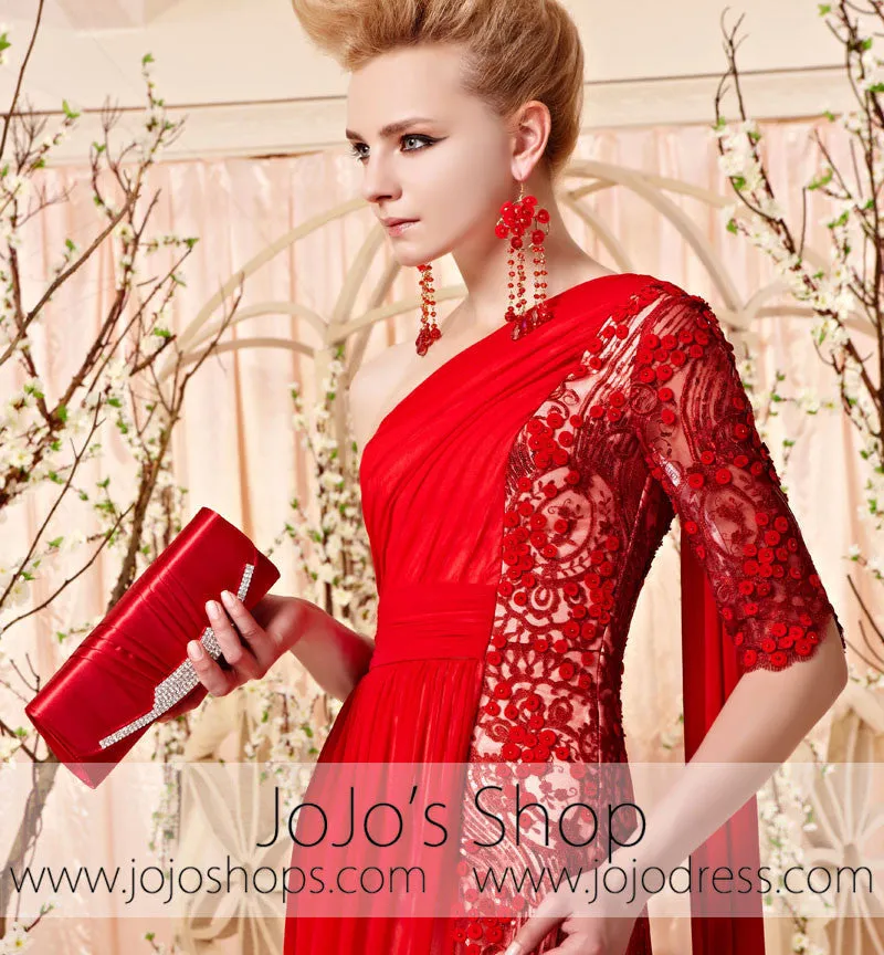 Grecian Red One Shoulder Evening Dress CX830363