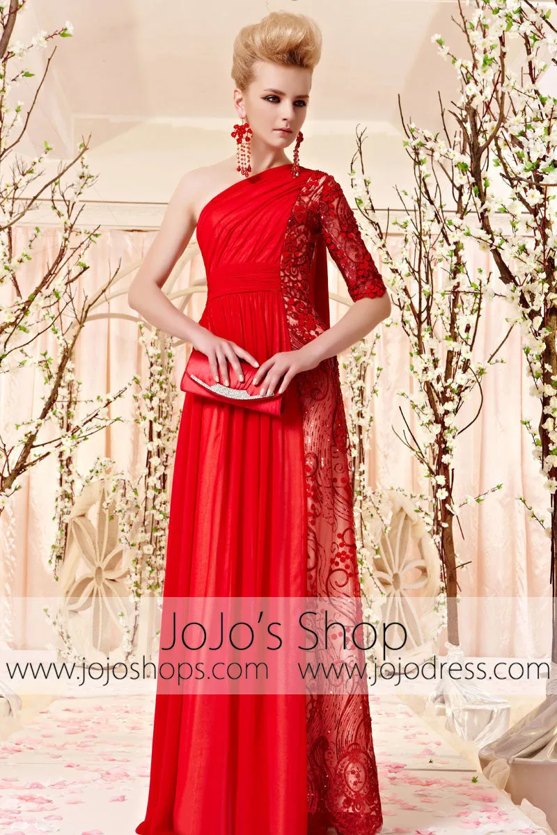 Grecian Red One Shoulder Evening Dress CX830363