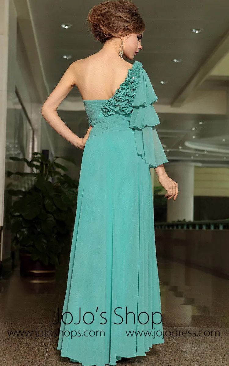 Green Grecian Single Sleeve Asymetrical Formal Prom Evening Cocktail Dress DQ830897