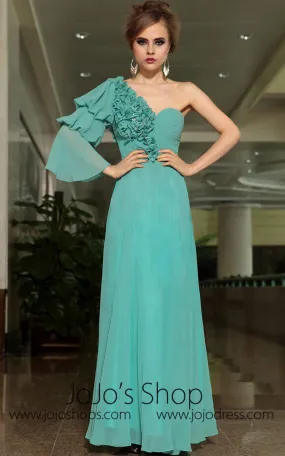 Green Grecian Single Sleeve Asymetrical Formal Prom Evening Cocktail Dress DQ830897