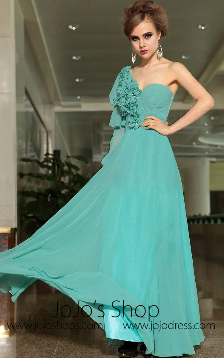 Green Grecian Single Sleeve Asymetrical Formal Prom Evening Cocktail Dress DQ830897