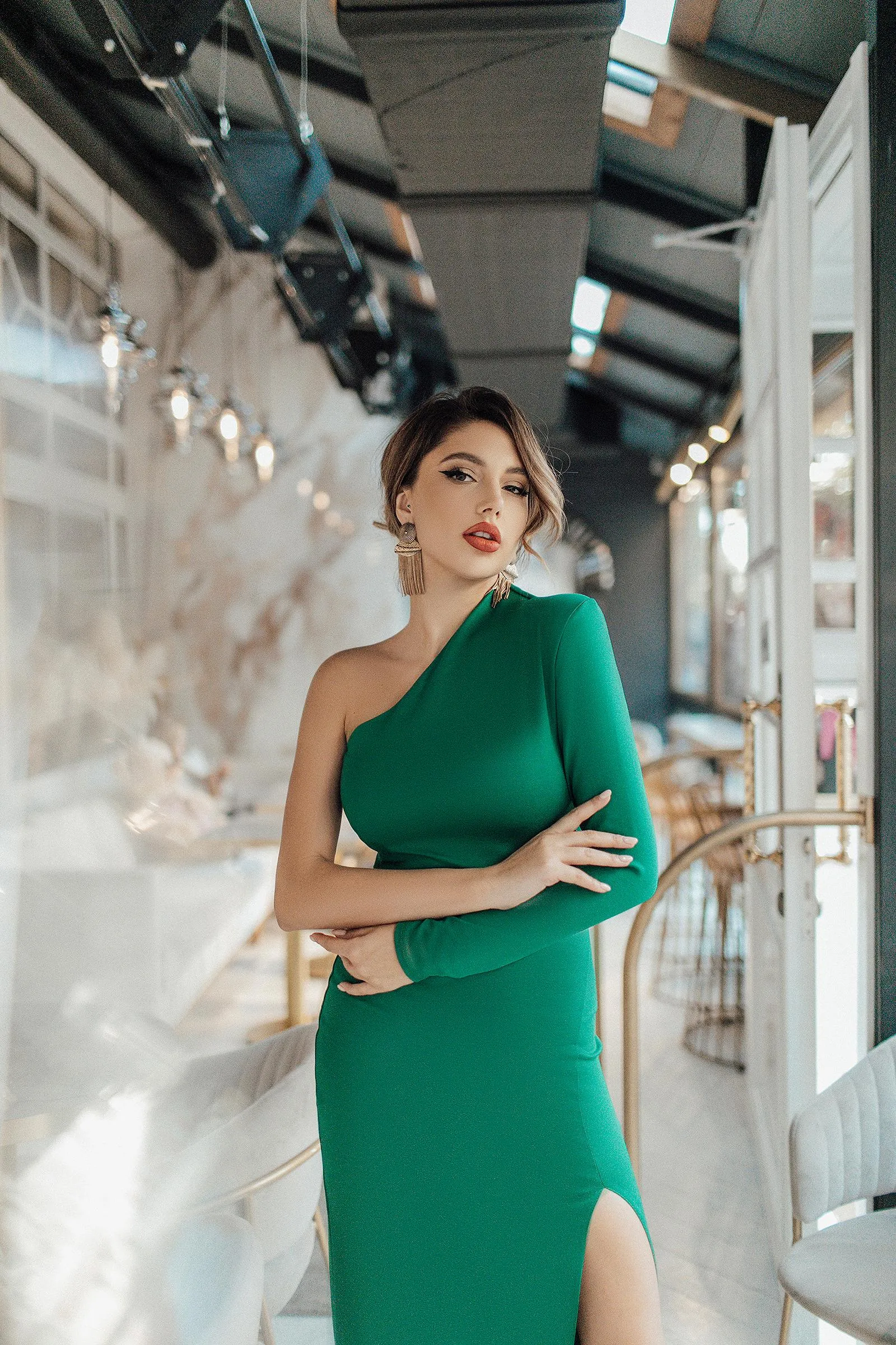 Green One-Shoulder Maxi Dress