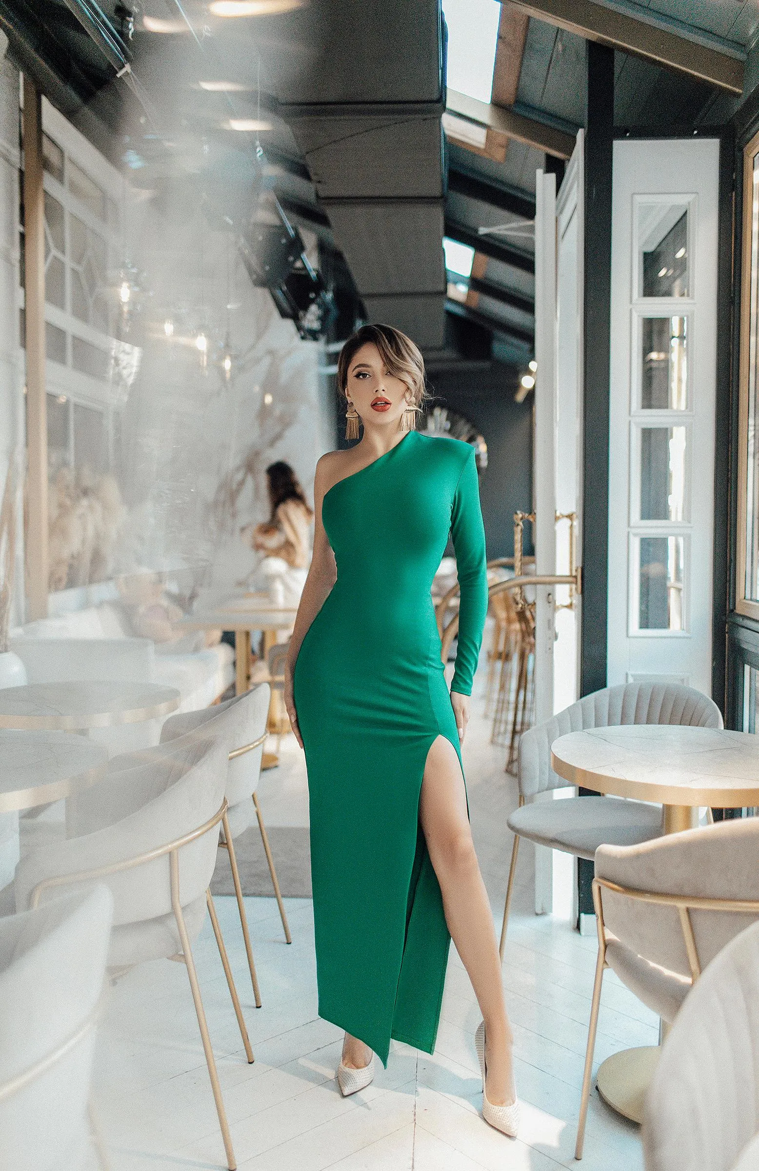 Green One-Shoulder Maxi Dress