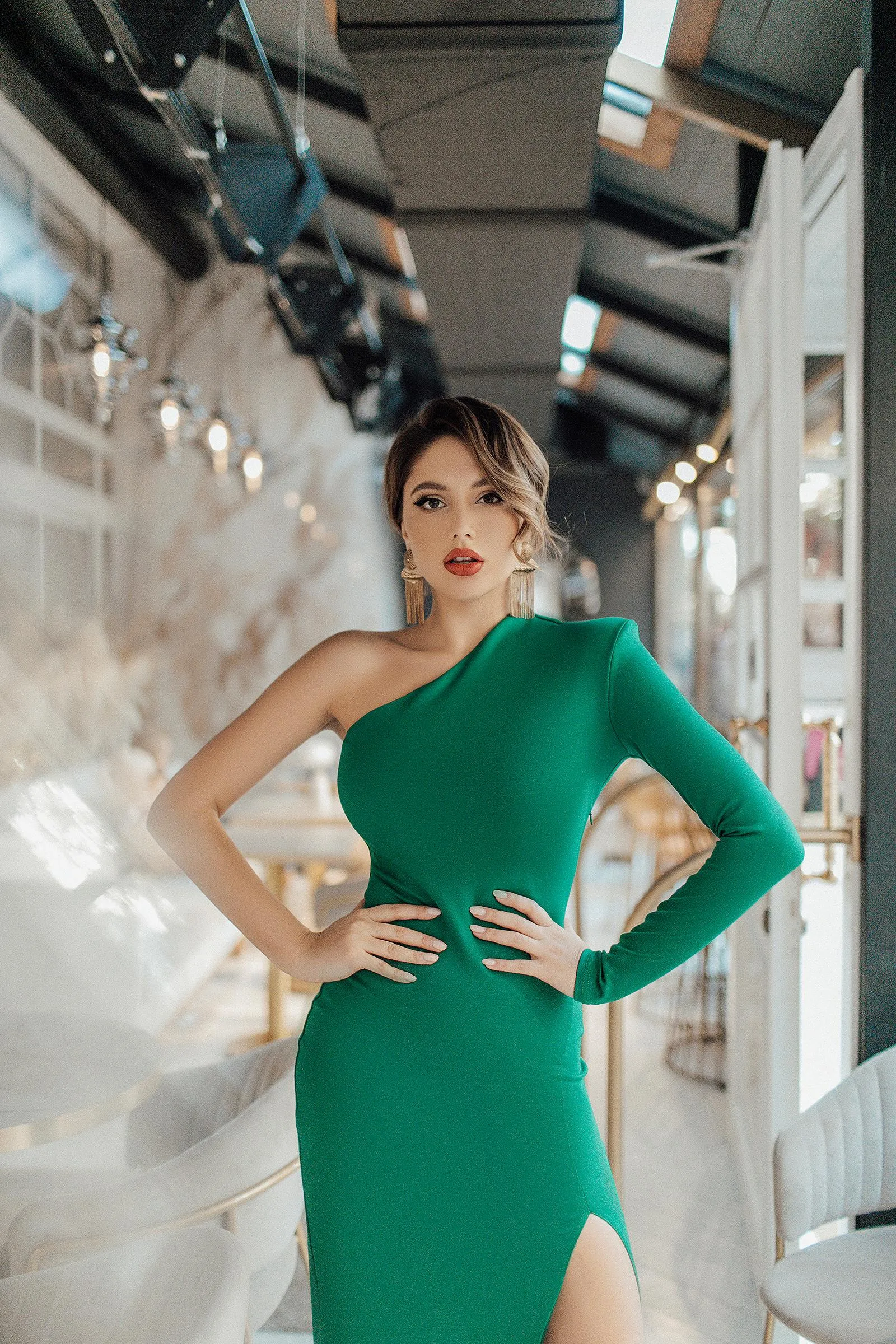 Green One-Shoulder Maxi Dress