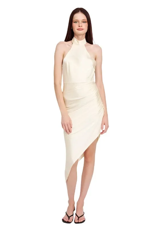 Halter Neck Asymmetrical Dress