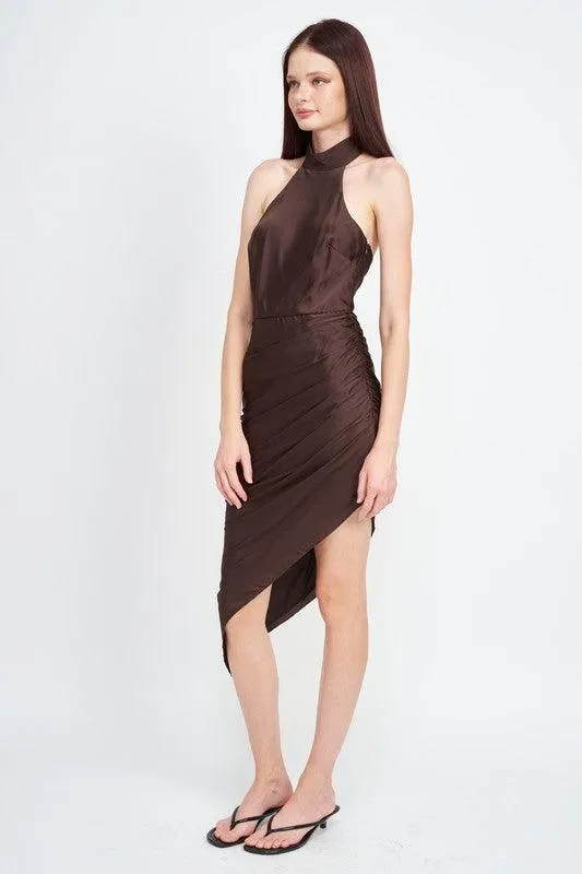 Halter Neck Asymmetrical Dress