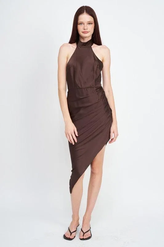 Halter Neck Asymmetrical Dress