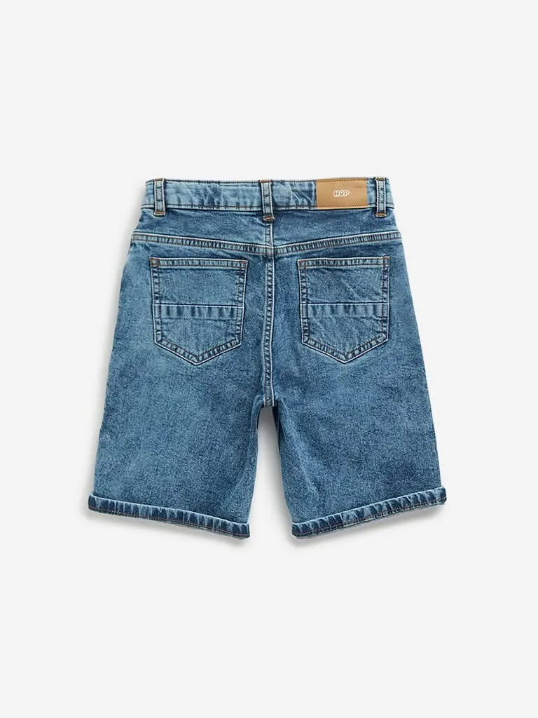 HOP Kids Dark Blue Washed Mid Rise Shorts