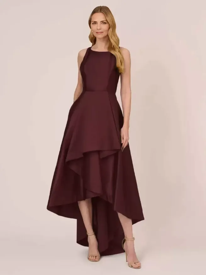 Jewel Neck Sleeveless A-Line Ruffles Asymmetrical Wedding Guest Dresses