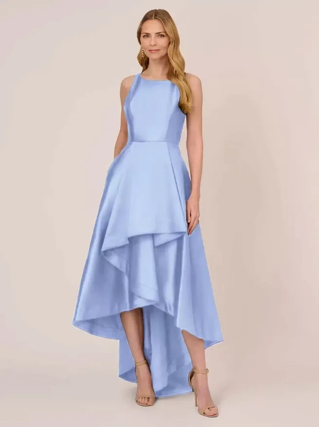 Jewel Neck Sleeveless A-Line Ruffles Asymmetrical Wedding Guest Dresses