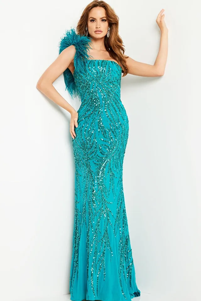 Jovani 25690 Embellished Feather One Shoulder Dress - Special Occasion/Curves