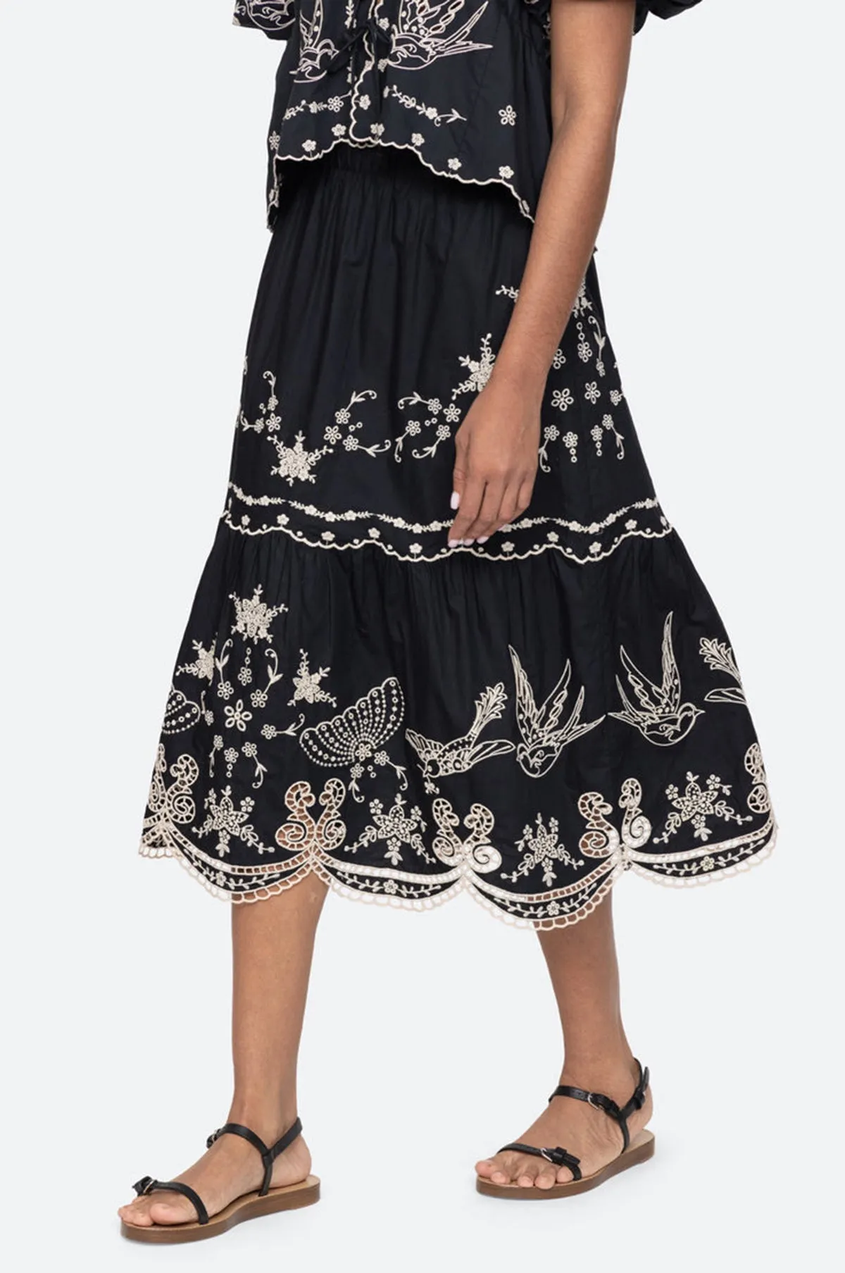 Kingsley Embroidery Skirt Black