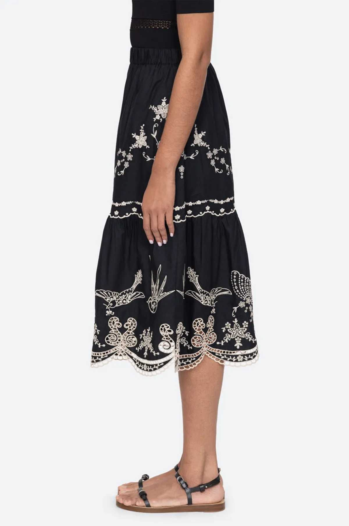 Kingsley Embroidery Skirt Black