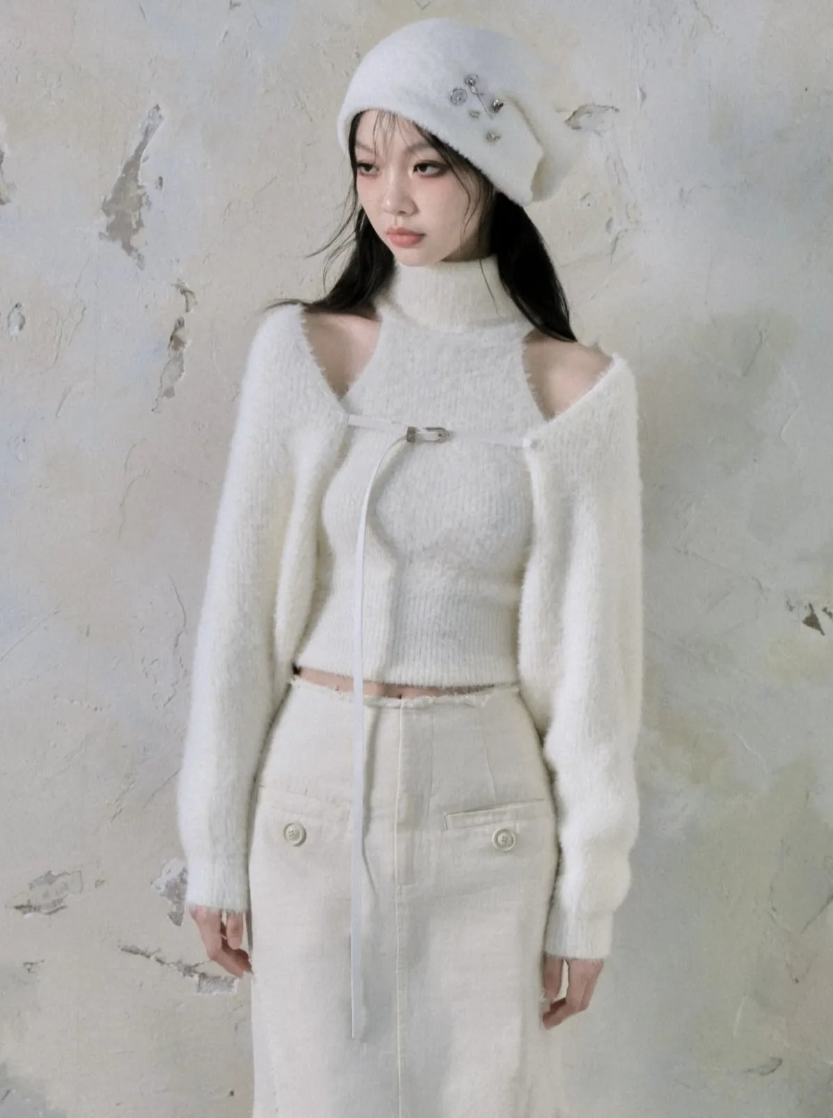 Knitted layered two-piece tops set