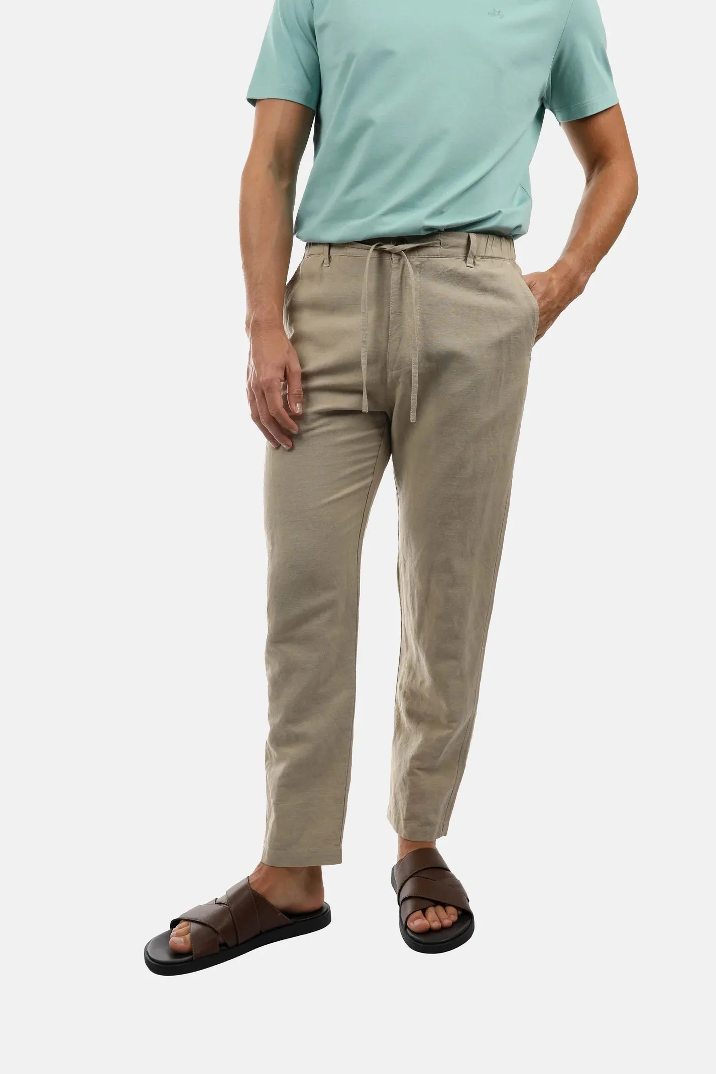 Linen Relaxed Waist Pant - Pebble