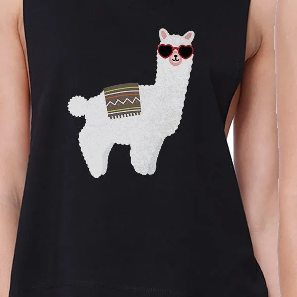 Llamas With Sunglasses BFF Matching Black Crop Tops