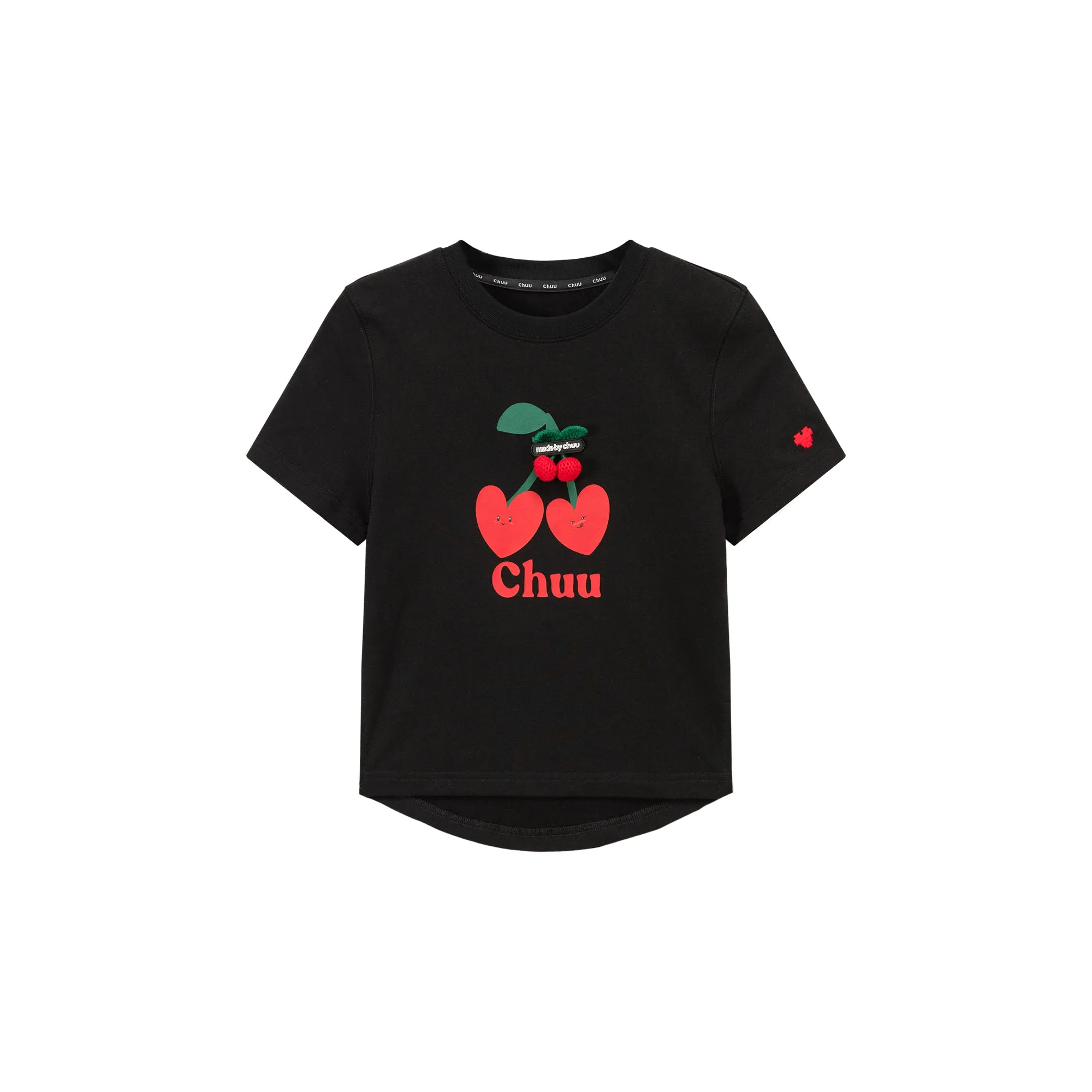 Logo Heart Cherry Printed Slit Short Sleeve T-Shirt