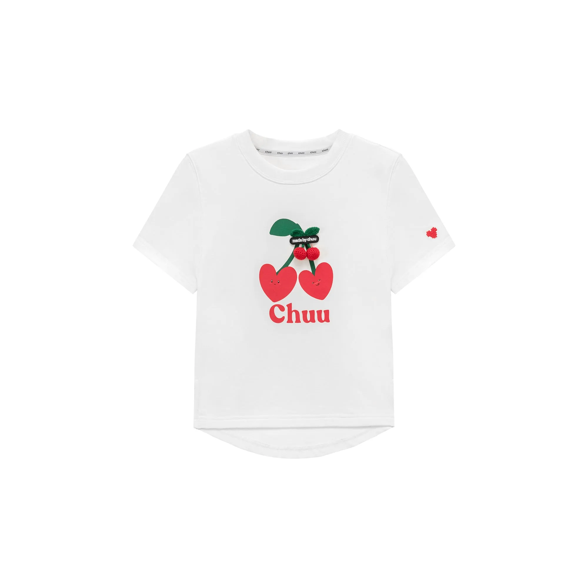 Logo Heart Cherry Printed Slit Short Sleeve T-Shirt