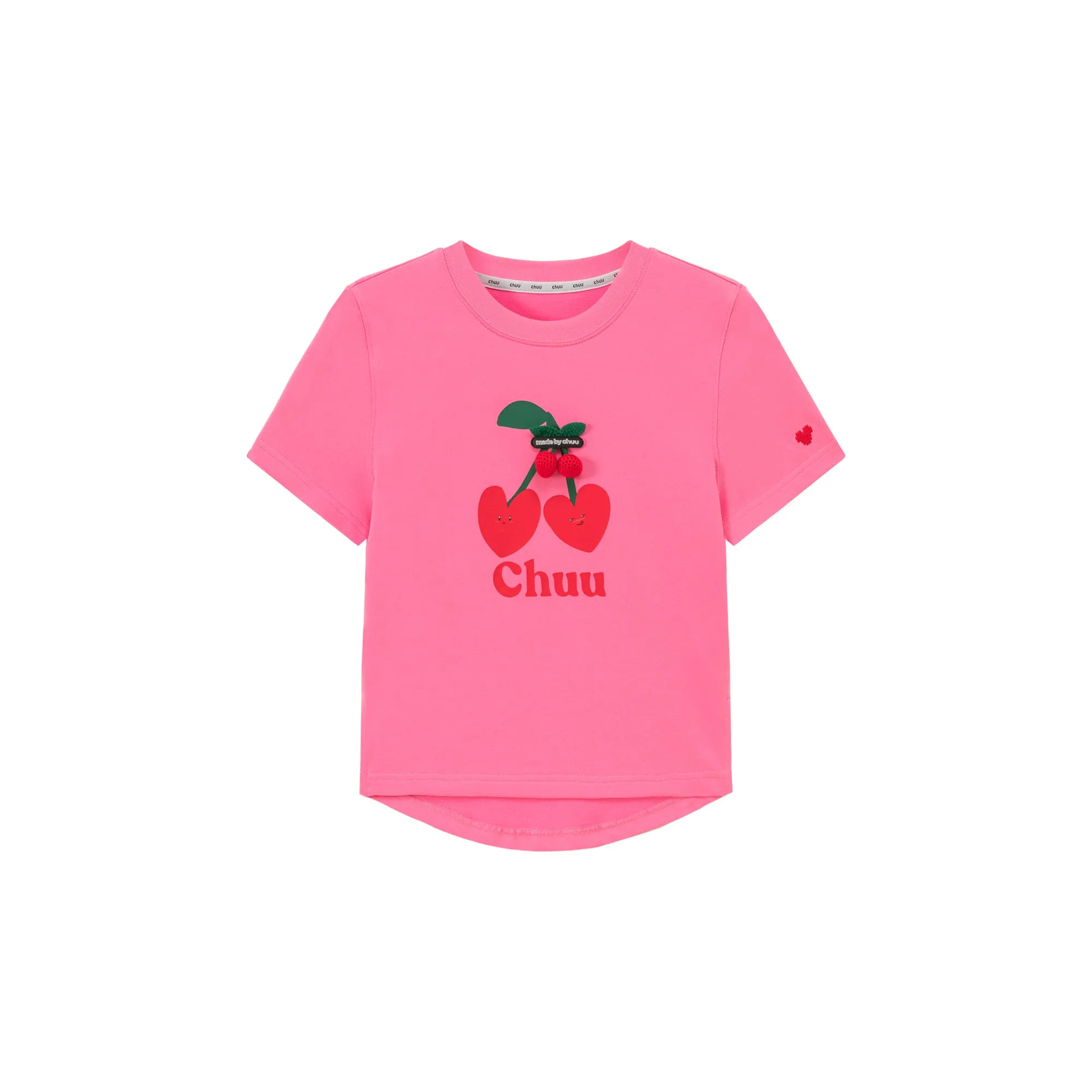 Logo Heart Cherry Printed Slit Short Sleeve T-Shirt