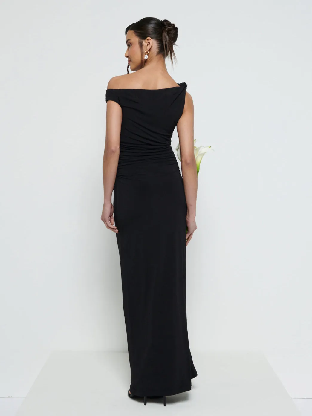 Mackenzie One Shoulder Jersey Bridesmaid Dress - Black