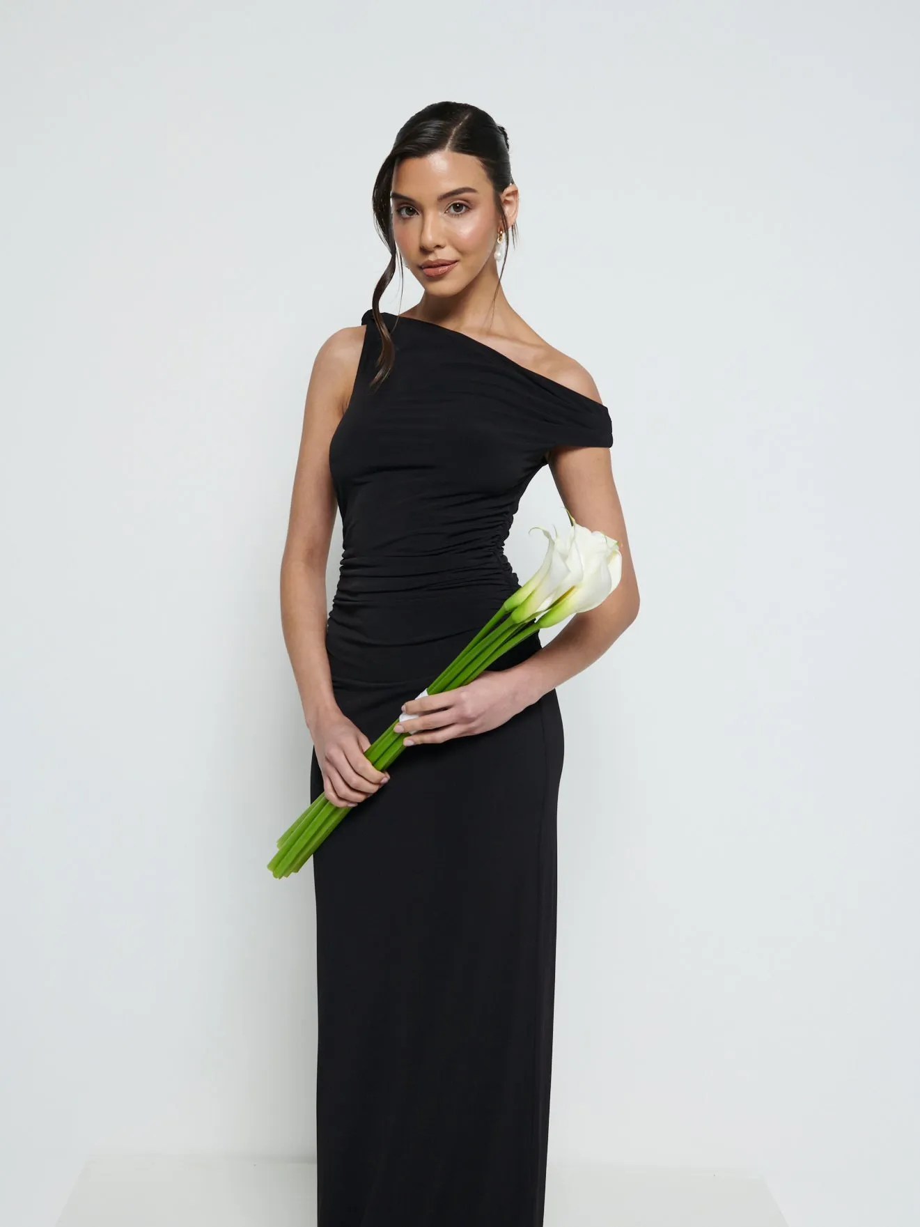 Mackenzie One Shoulder Jersey Bridesmaid Dress - Black