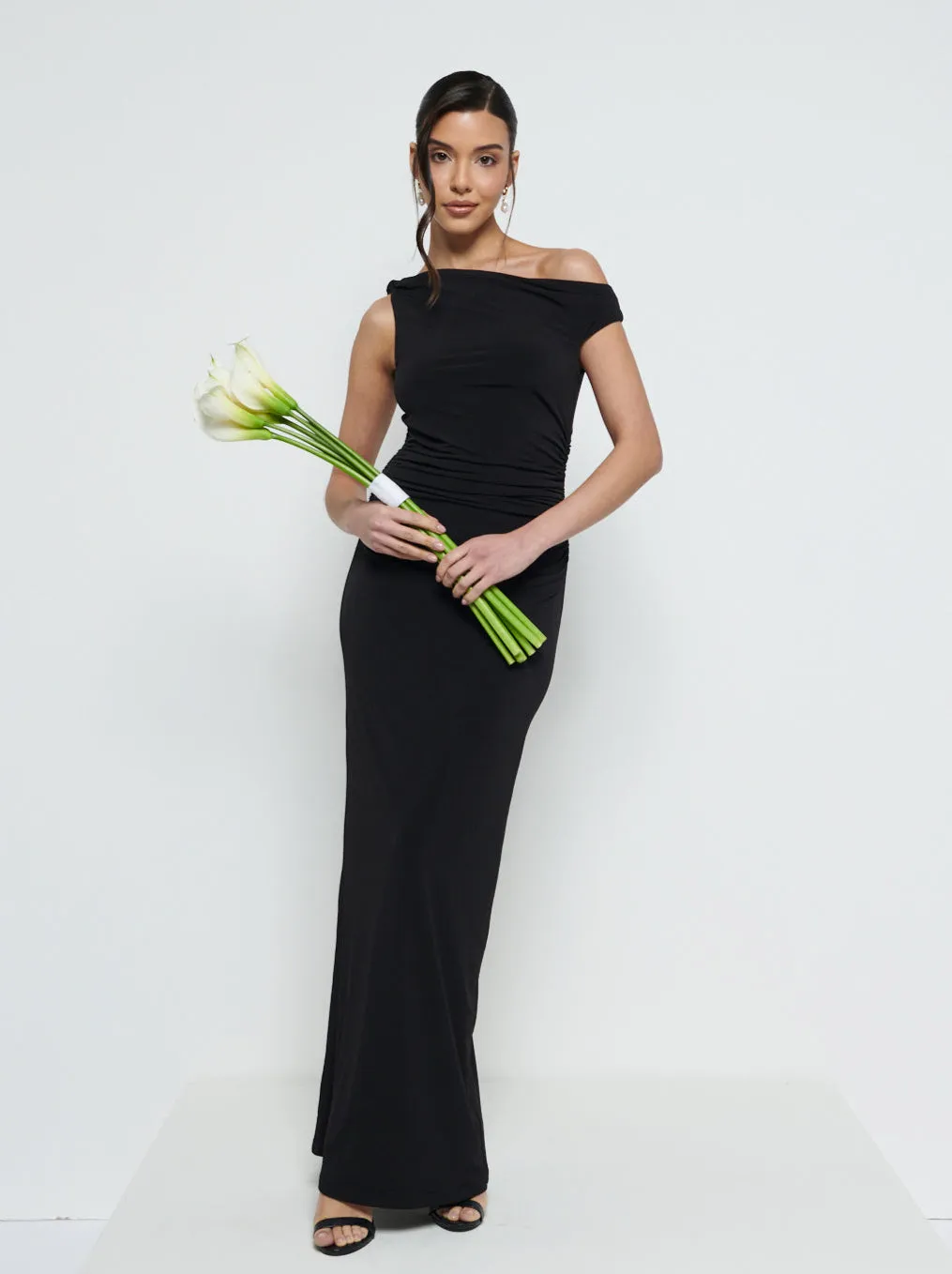 Mackenzie One Shoulder Jersey Bridesmaid Dress - Black