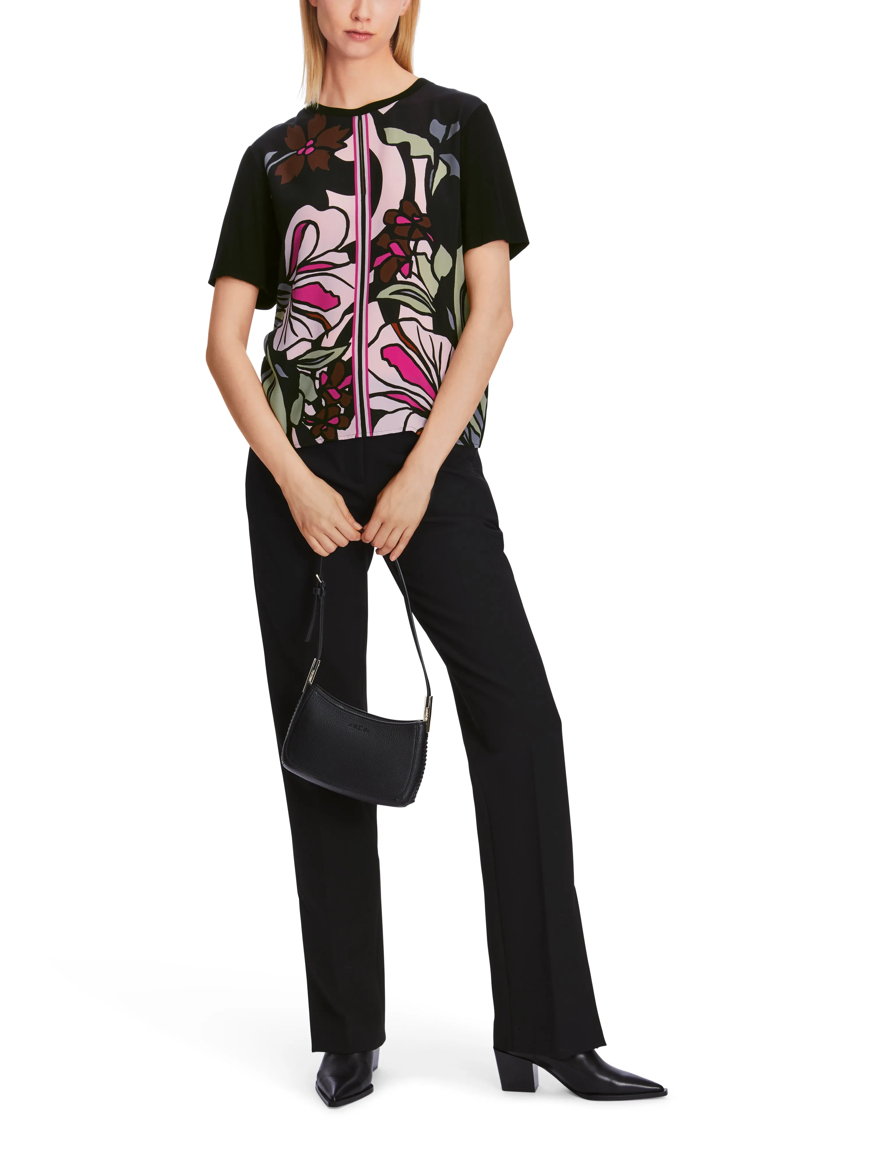 MARC CAIN Black Floral Print Blouse