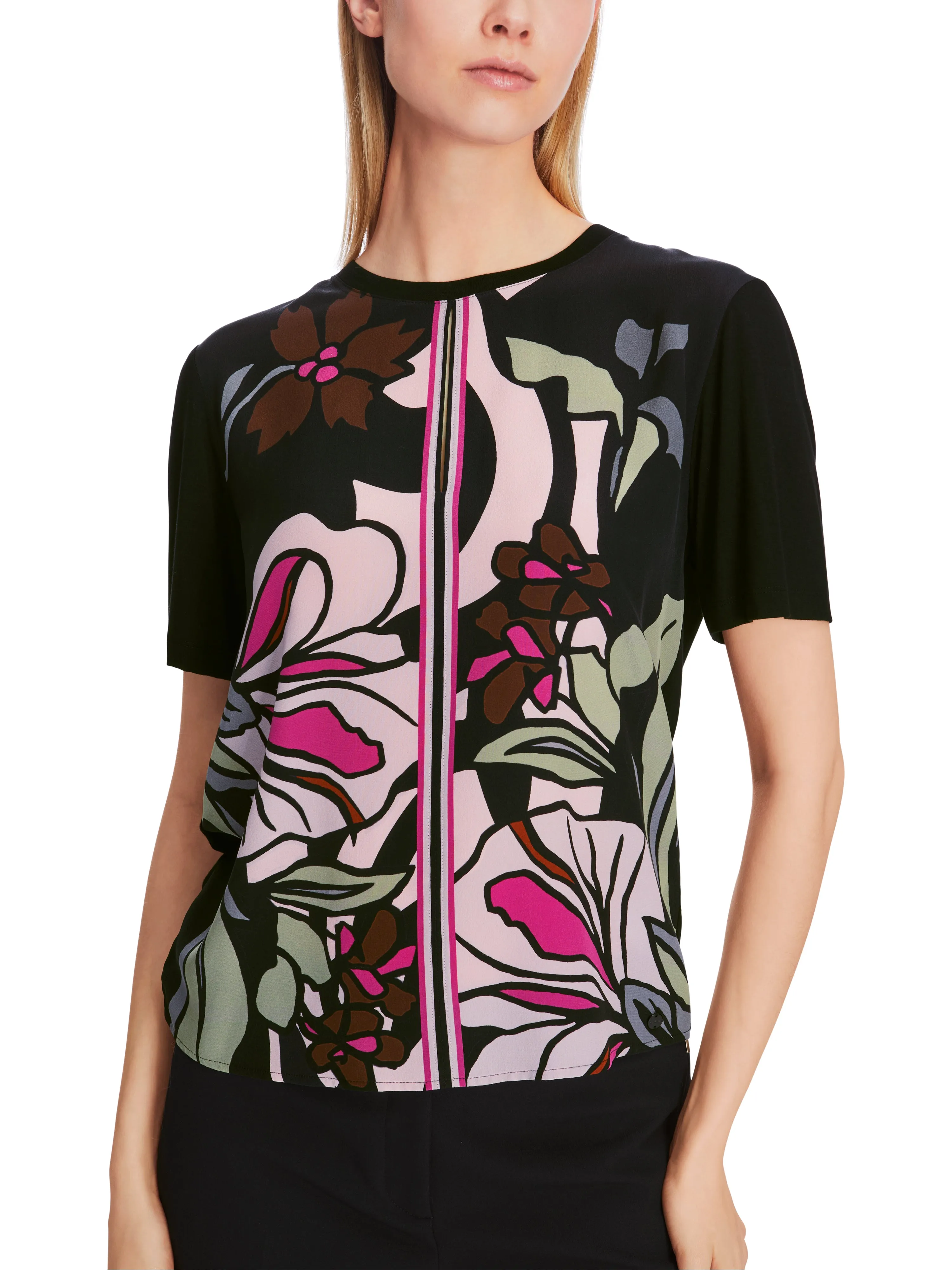 MARC CAIN Black Floral Print Blouse