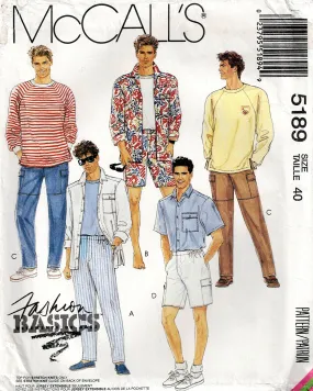 McCall's 5189 Mens Casual Wardrobe Separates 1990s Vintage Sewing Pattern Chest 40 inches UNCUT Factory Folded