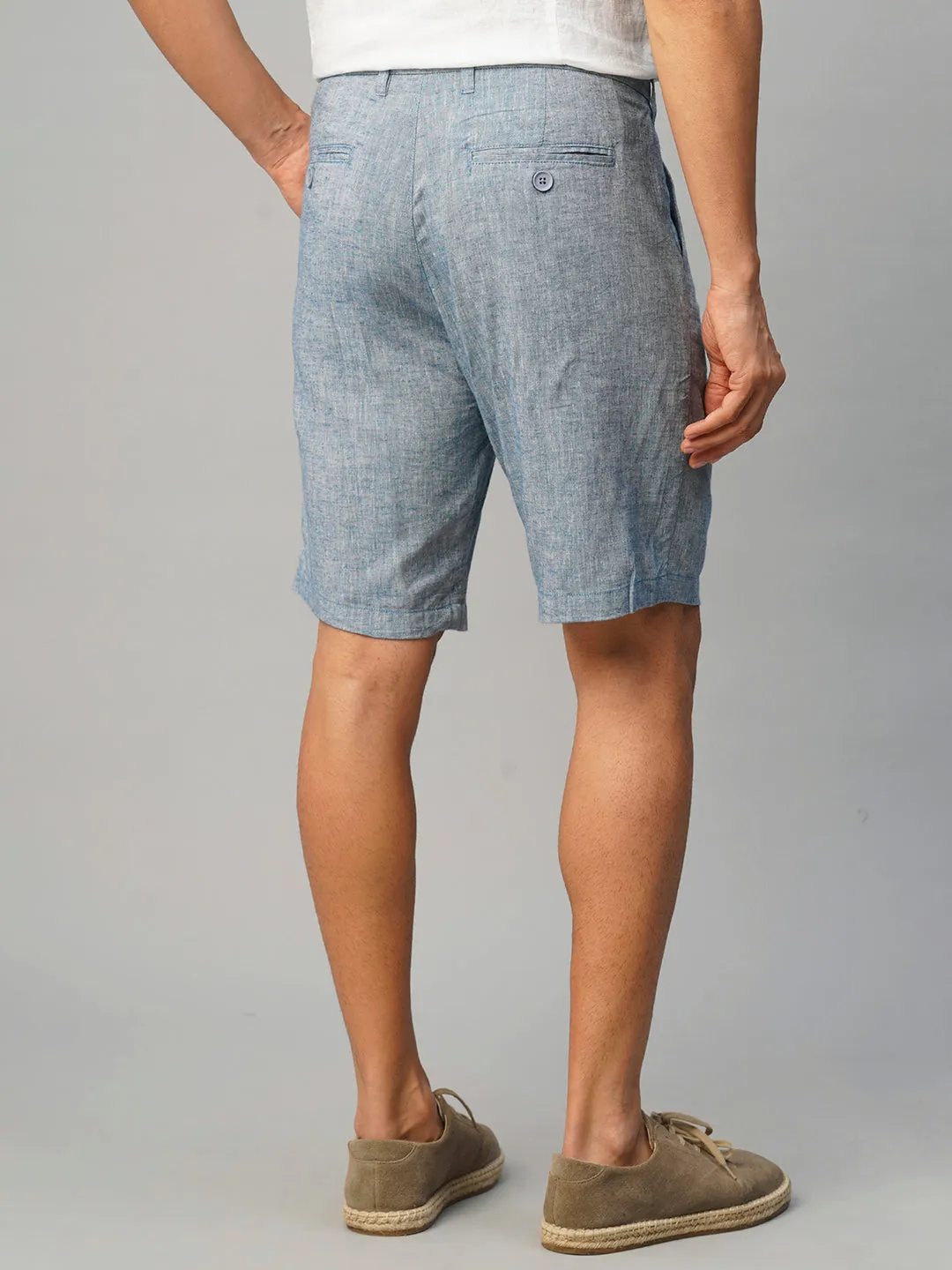 Men's Blue Linen Viscose Regular Fit Shorts