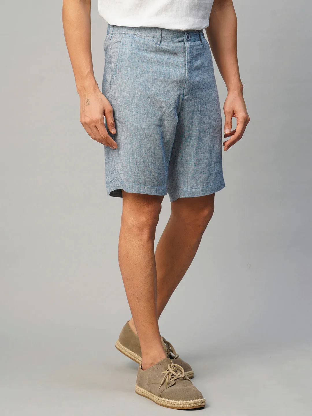 Men's Blue Linen Viscose Regular Fit Shorts