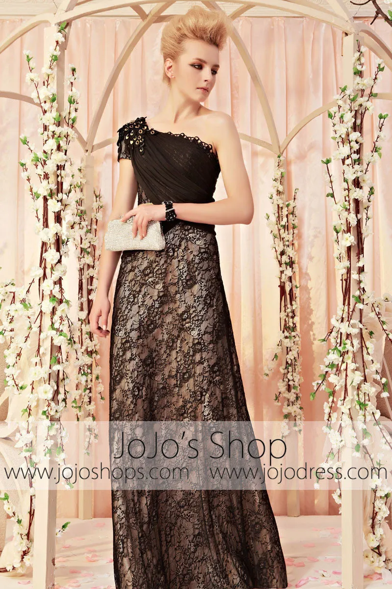 Mystic Black Lace One Shoulder Evening Dress CX830285