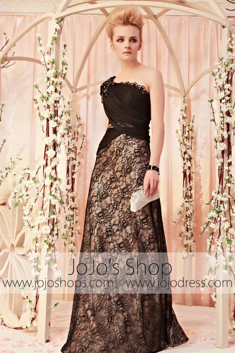 Mystic Black Lace One Shoulder Evening Dress CX830285