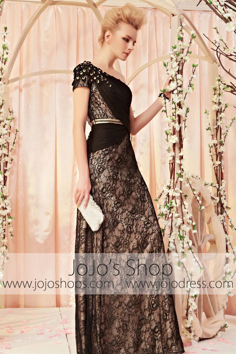 Mystic Black Lace One Shoulder Evening Dress CX830285