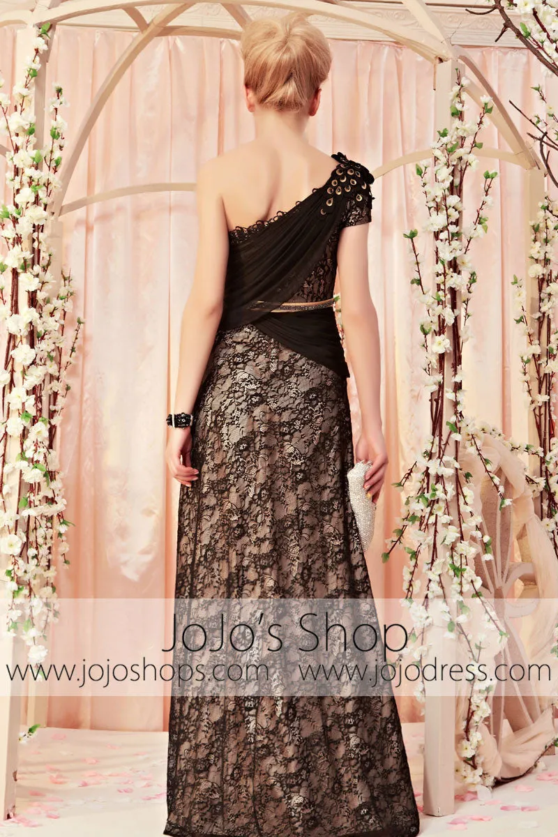 Mystic Black Lace One Shoulder Evening Dress CX830285