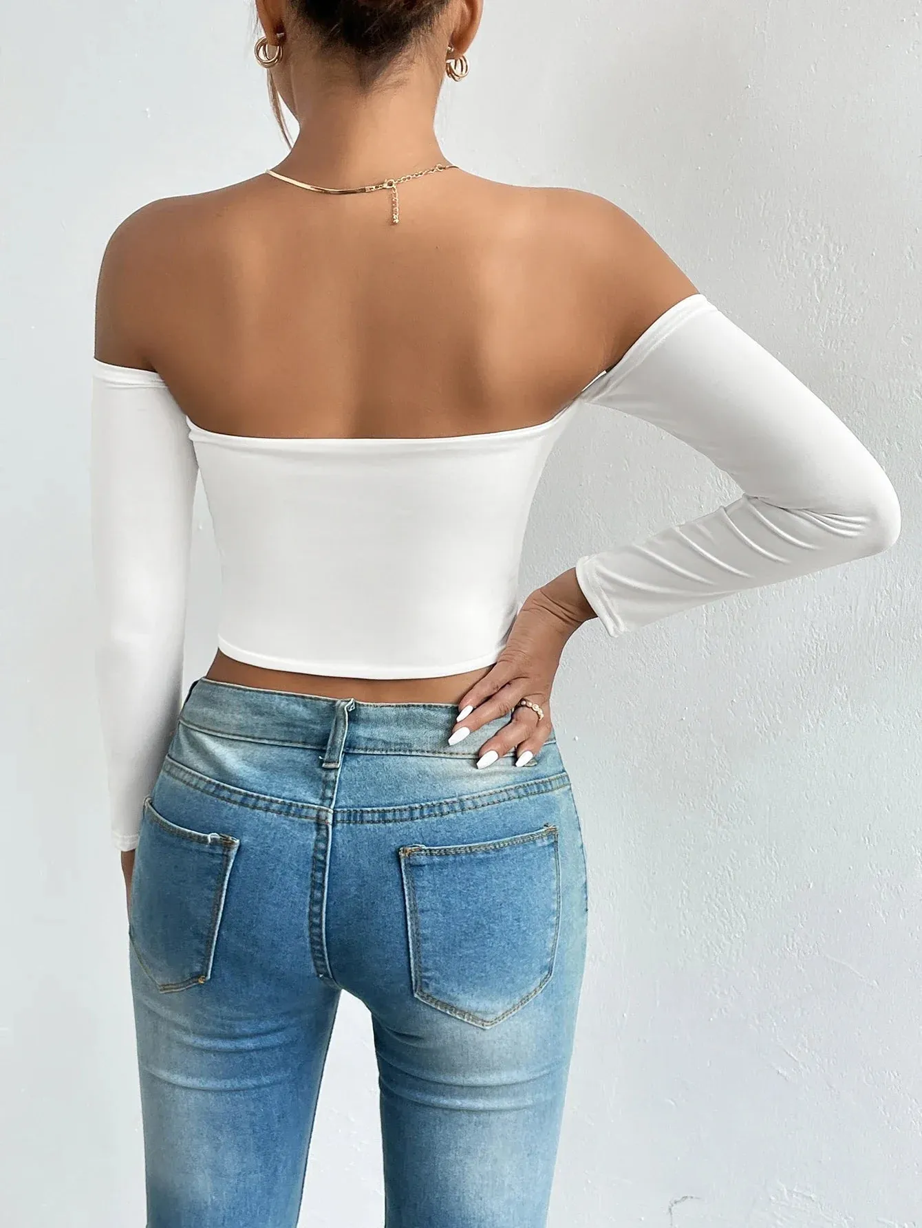 Off Shoulder Crop T-Shirt Long Sleeve Spring & Fall Crop Top