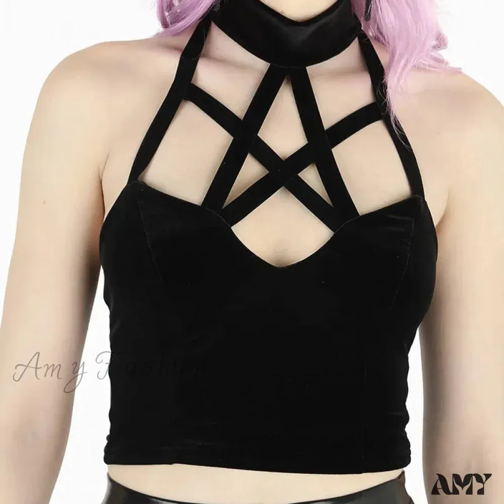 Out Crop Cross Summer Top Casual Hollow Sexy Gothic Mysterious