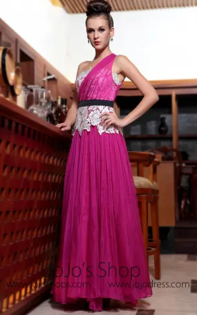 Pink One Shoulder Grecian Prom Evening Dress