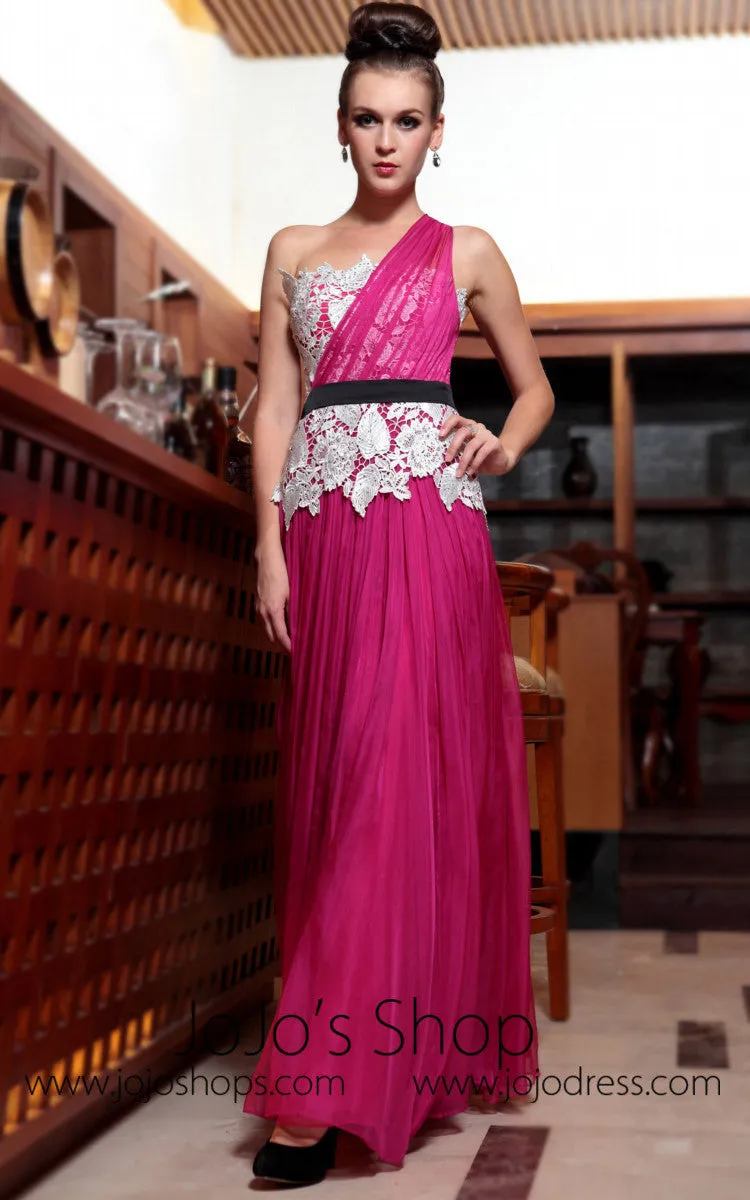 Pink One Shoulder Grecian Prom Evening Dress