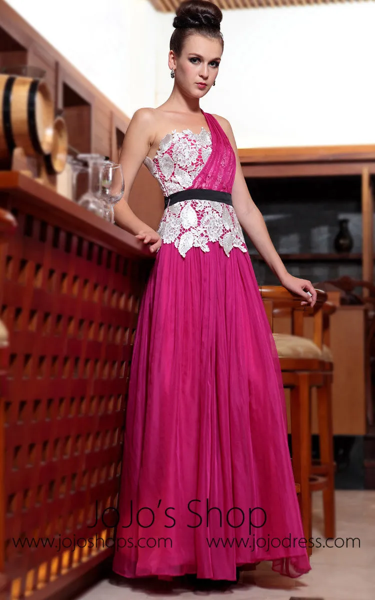 Pink One Shoulder Grecian Prom Evening Dress