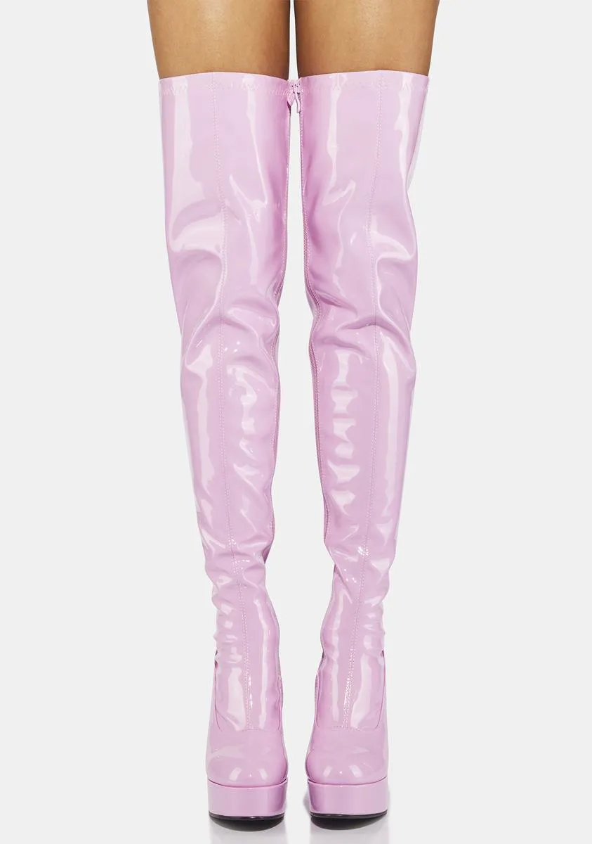 Pink Patent Thrill Thigh High Boots