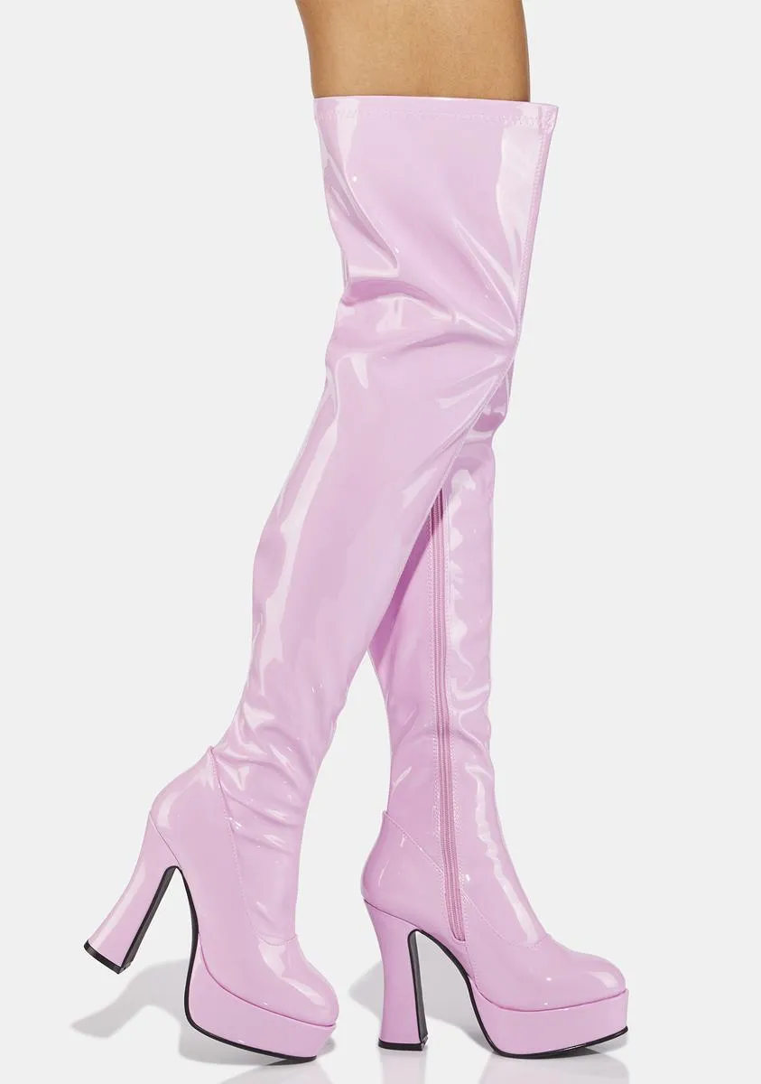 Pink Patent Thrill Thigh High Boots