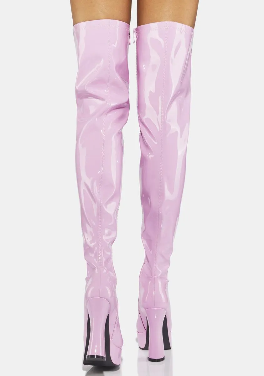 Pink Patent Thrill Thigh High Boots